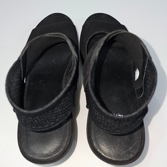 NEW Eileen Fisher Lio Wedge Womens 8.5 Black Leather Platform Sandal Chunky - Picture 11 of 14